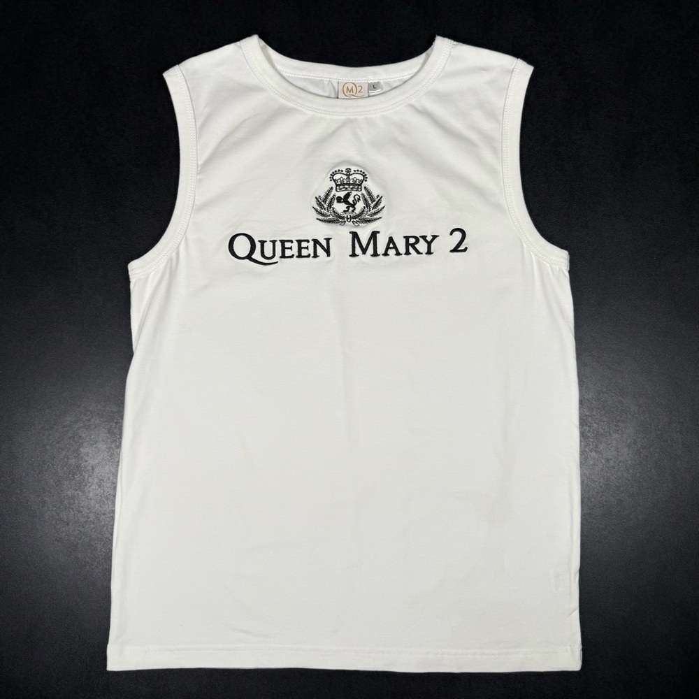 Vtg QUEEN MARY 2 Transatlantic Cruise Ship Sleeveless Embroidered T-Shirt - Picture 2 of 11
